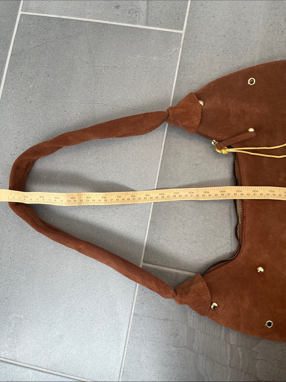 NWT Corder London Brown Suede Gold-Studded Shoulder Bag - Picture 10 of 11